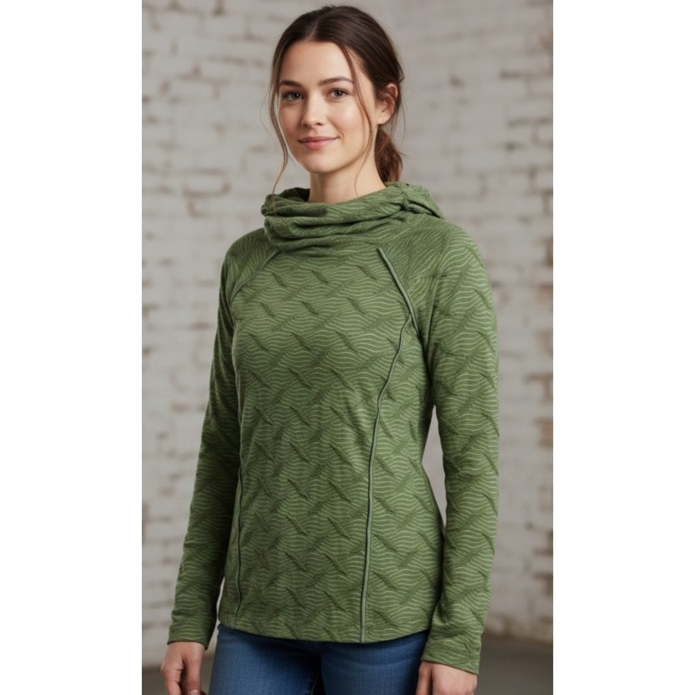 Lori Goldstein Logo Lotus Hooded Cowlneck top Green Size XS